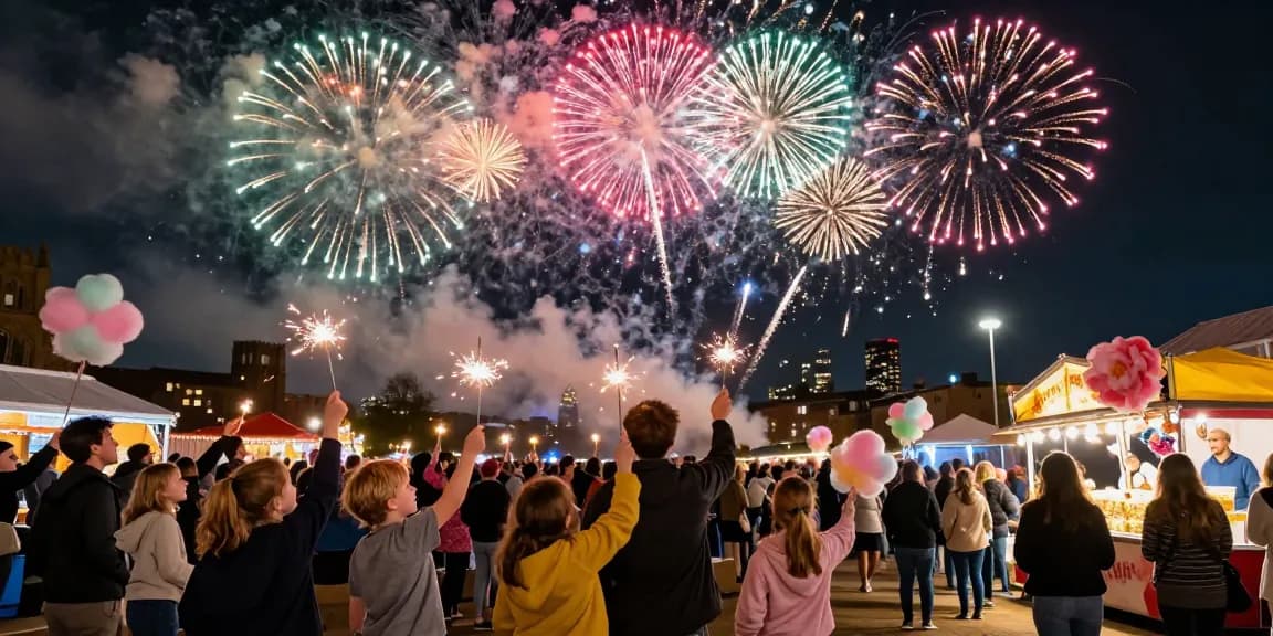 Stunning manchester fireworks illuminating the night sky, creating a festive atmosphere.