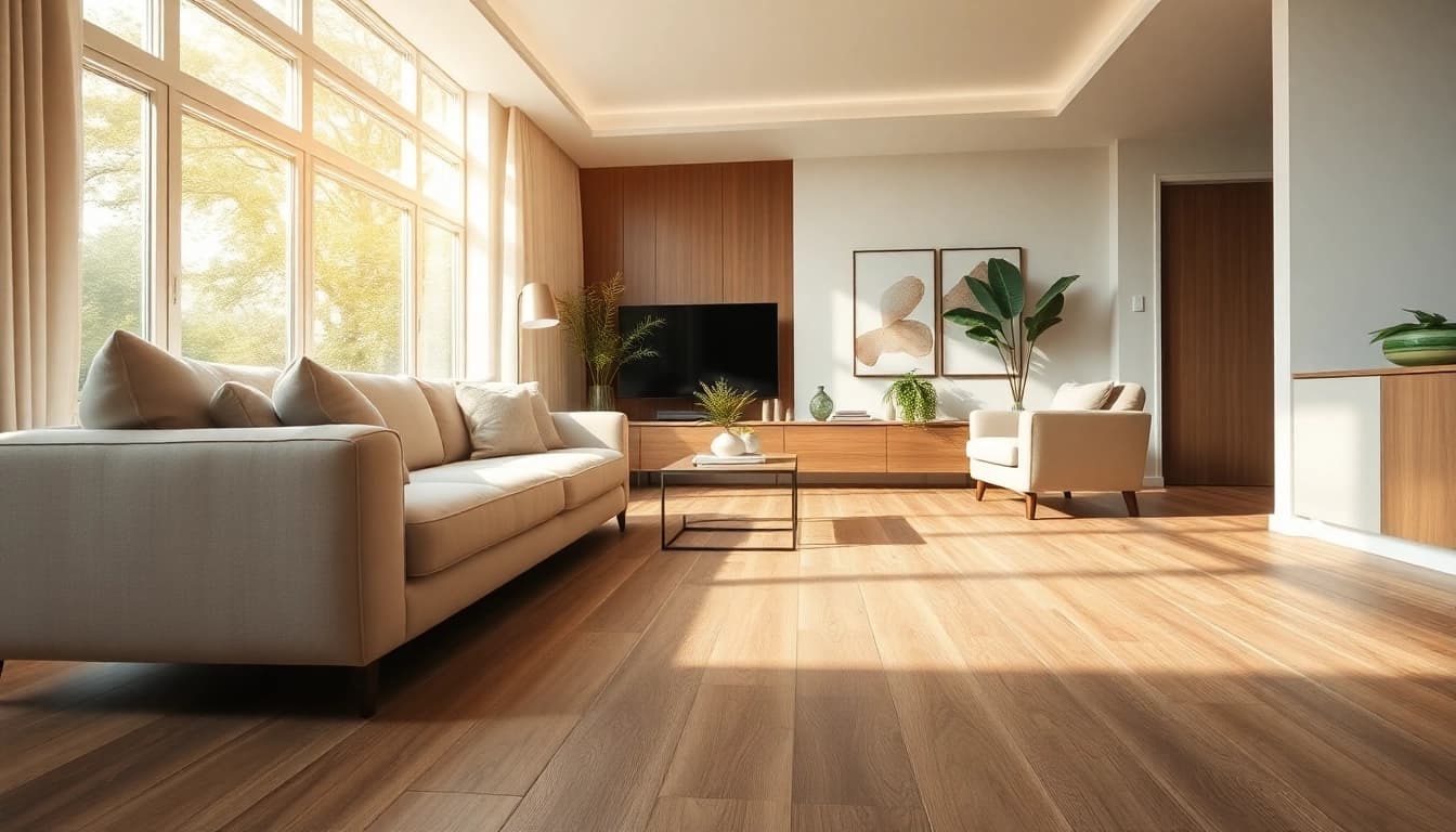 Admire the elegance of lvt flooring beautifully displayed in a modern living room setting.