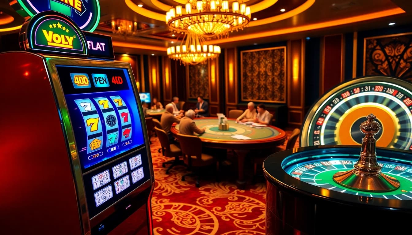 Experience the thrill of gambling with PEN 4D slot machine and lively casino atmosphere.