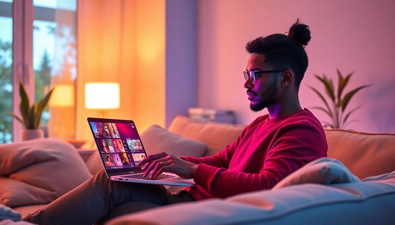 Engaging scene of a user exploring free nsfw ai chatbot interactions in a cozy digital workspace.