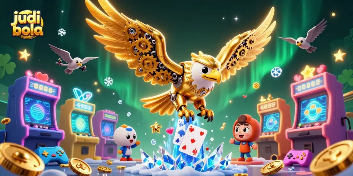 Experience exciting judi bola action with a cybernetic eagle and vibrant holographic gameplay.