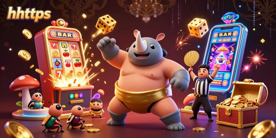 Experience thrilling wins with hhttps showcasing a vibrant 3D illustration of beetle casino antics and excitement.
