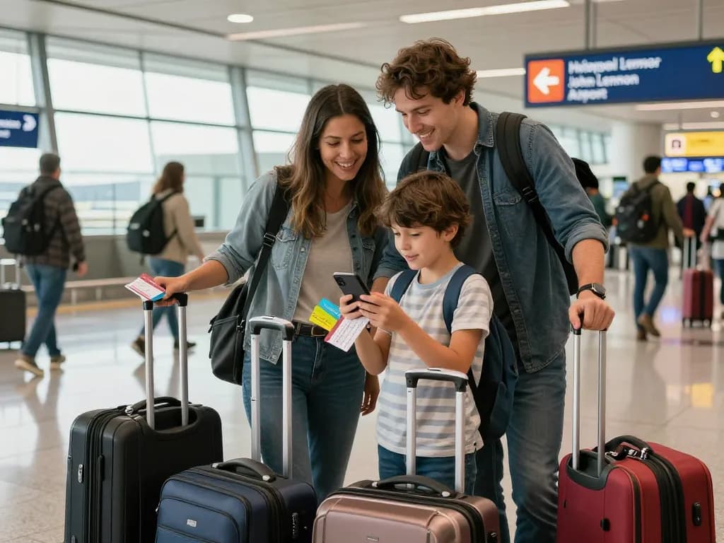 Liverpool John Lennon Airport from Halifax: Family preparing for their journey at Halifax Airport.