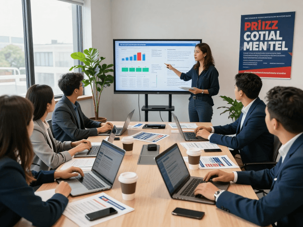 Engaging meeting showcasing a persuasion email for campaigns strategy session with diverse political campaign team.