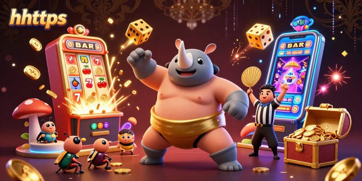 Experience thrilling wins with hhttps showcasing a vibrant 3D illustration of beetle casino antics and excitement.