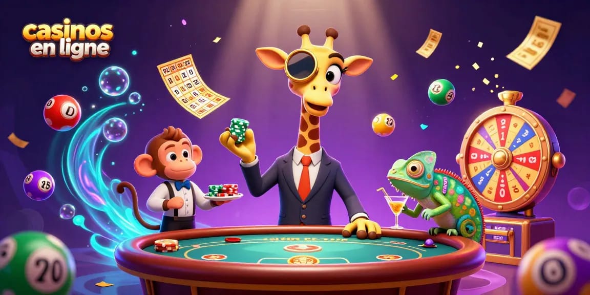 Découvrez l'excitation des casinos en ligne avec une scène dynamique mettant en avant une girafe high-roller à la table de poker.