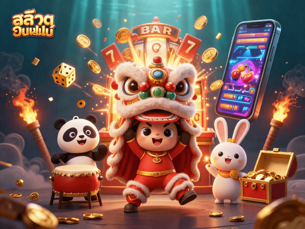 Spin the reels of สล็อตออนไลน์ with vibrant characters and action-filled casino gaming elements.