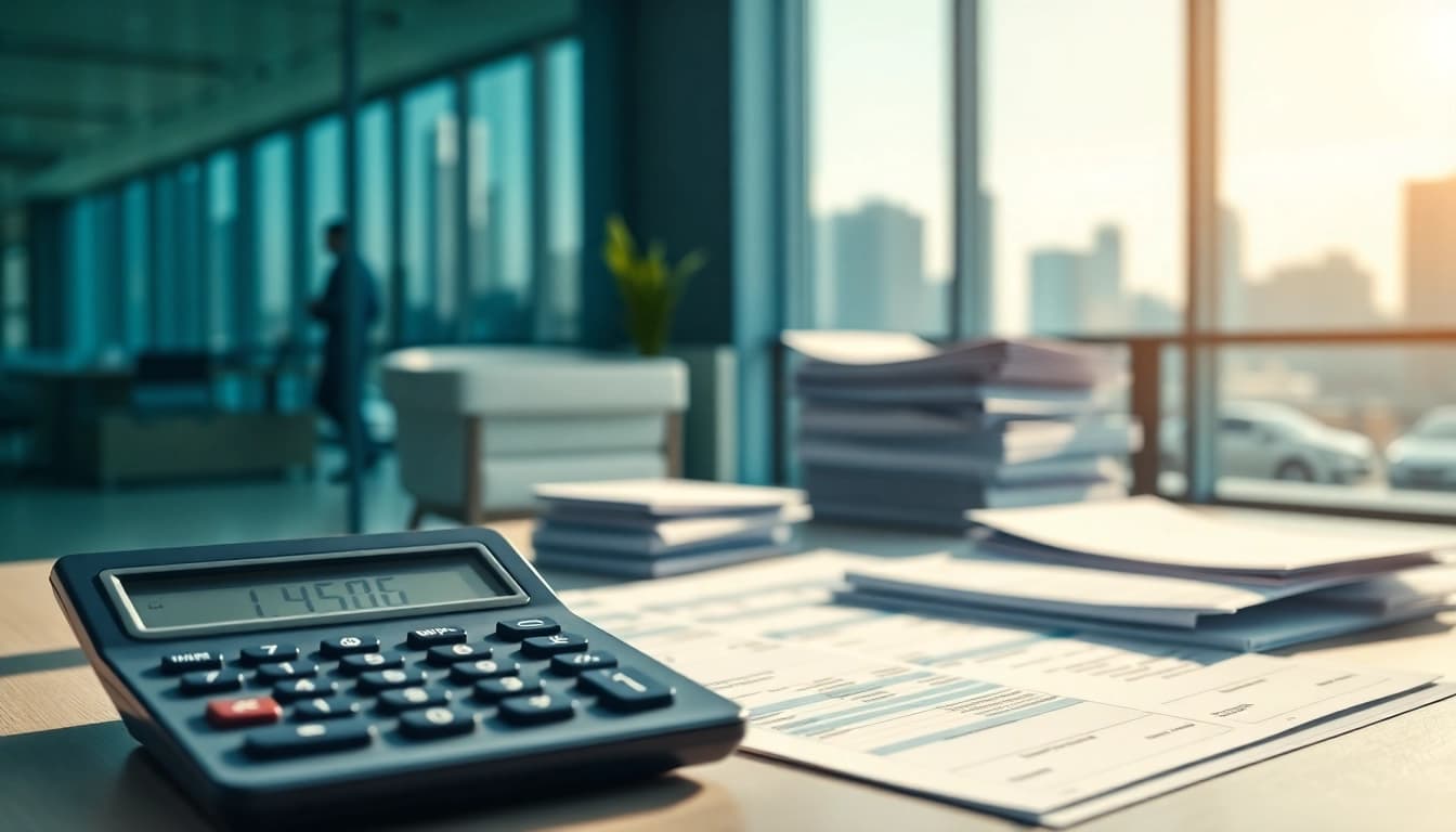 Analyze sales navigator scraper cost with a calculator and office scene for clarity.