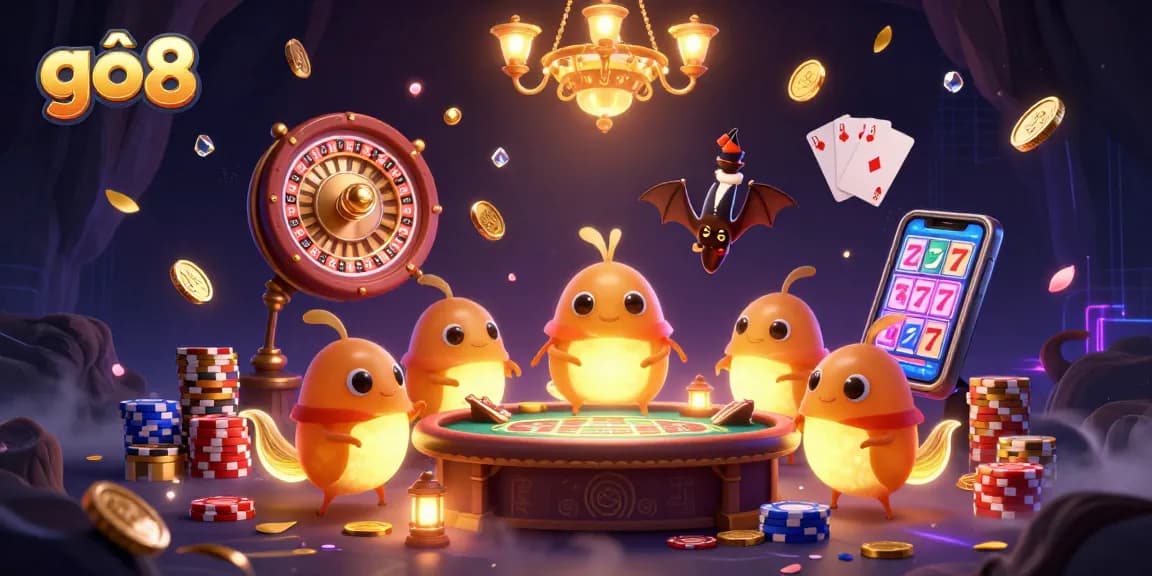 Engage with gô8's exciting casino scene featuring glowworms and a bat dealer.