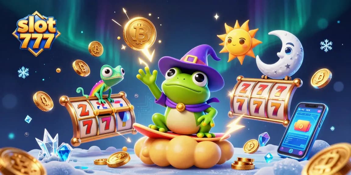 Menangkan slot 777 dengan ilustrasi dinamis slot bergulir, koin emas, dan simbol keberuntungan.