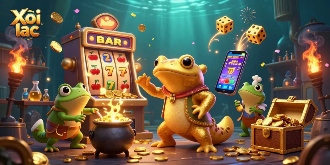 Xoi lac gameplay featuring a golden salamander alchemist transforming metals into coins amidst vibrant casino symbols.