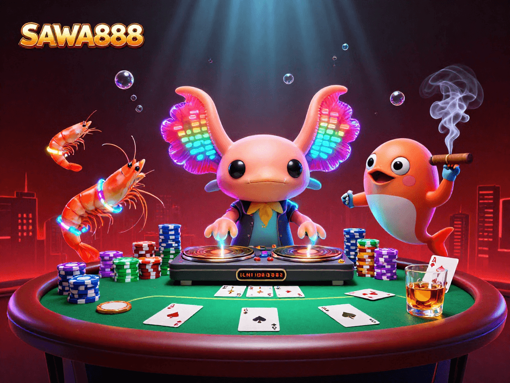 Spin and win at SAWA888 with a vibrant underwater casino scene featuring exciting characters and engaging gaming elements.