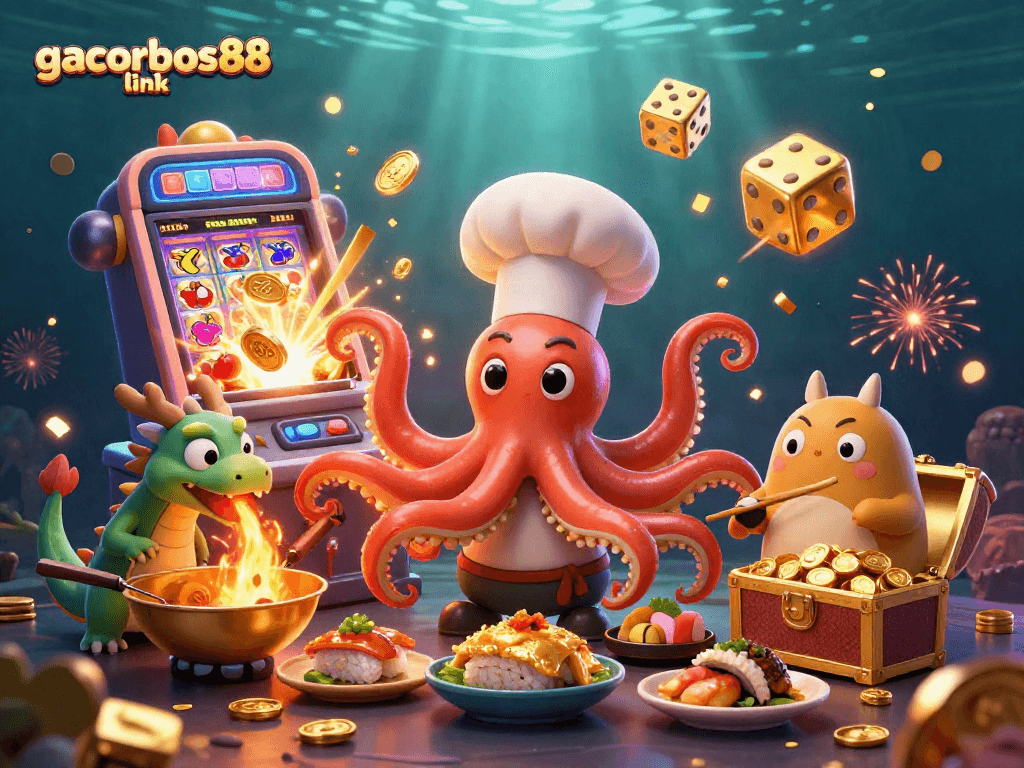 Experience the excitement of gacorbos88 link with a vibrant casino scene featuring dynamic characters and classic slot elements.