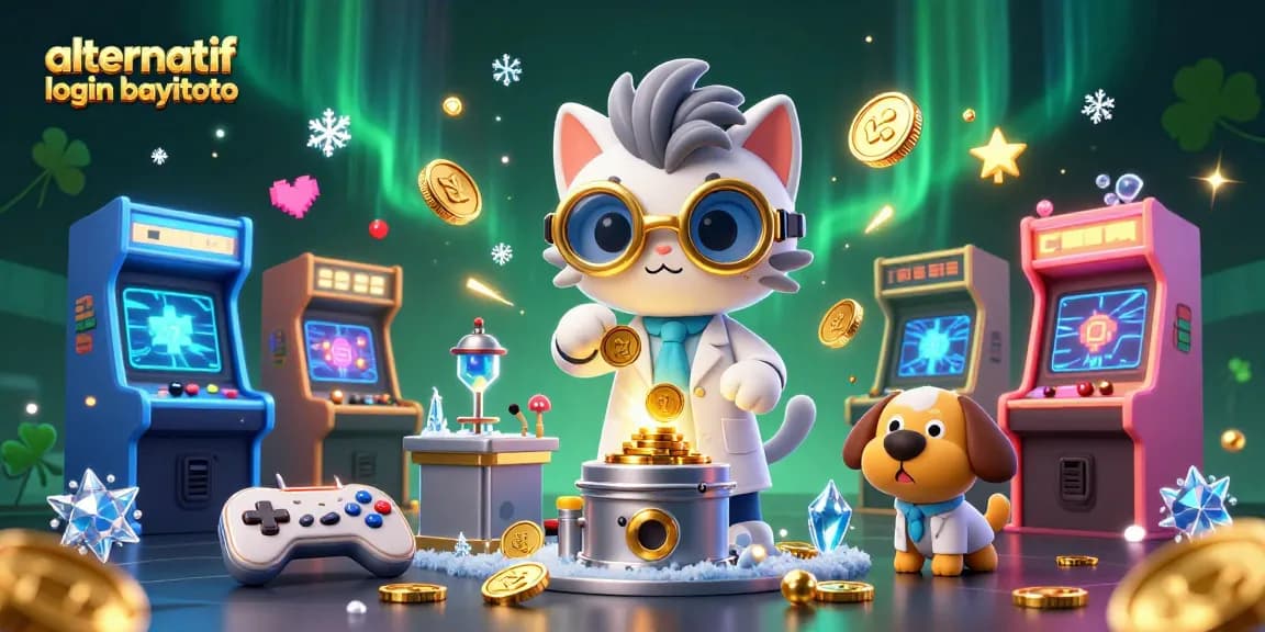 Play with alternatif login bayitoto in a vibrant casino-inspired 3D cartoon scene filled with colorful game elements.