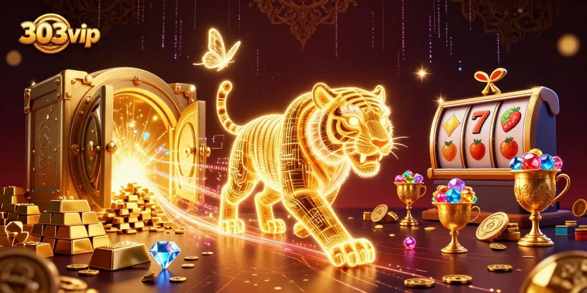 303vip invites players to win big with a vibrant digital casino landscape featuring neon characters and jackpots.