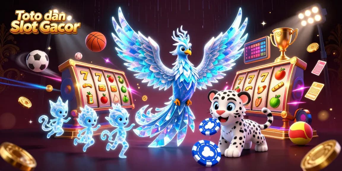 Toto dan Slot Gacor illustrates an electric gaming scene with glowing characters and dynamic slot elements.