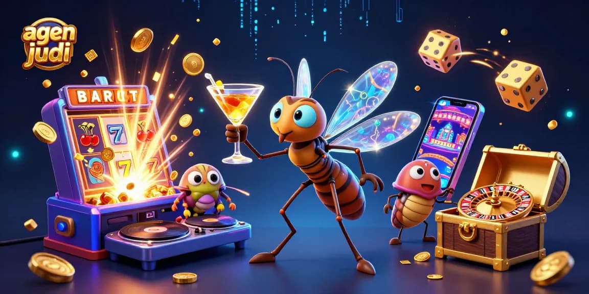Bet on agen judi bola with vibrant 3D casino characters and dynamic game elements in a lively scene.