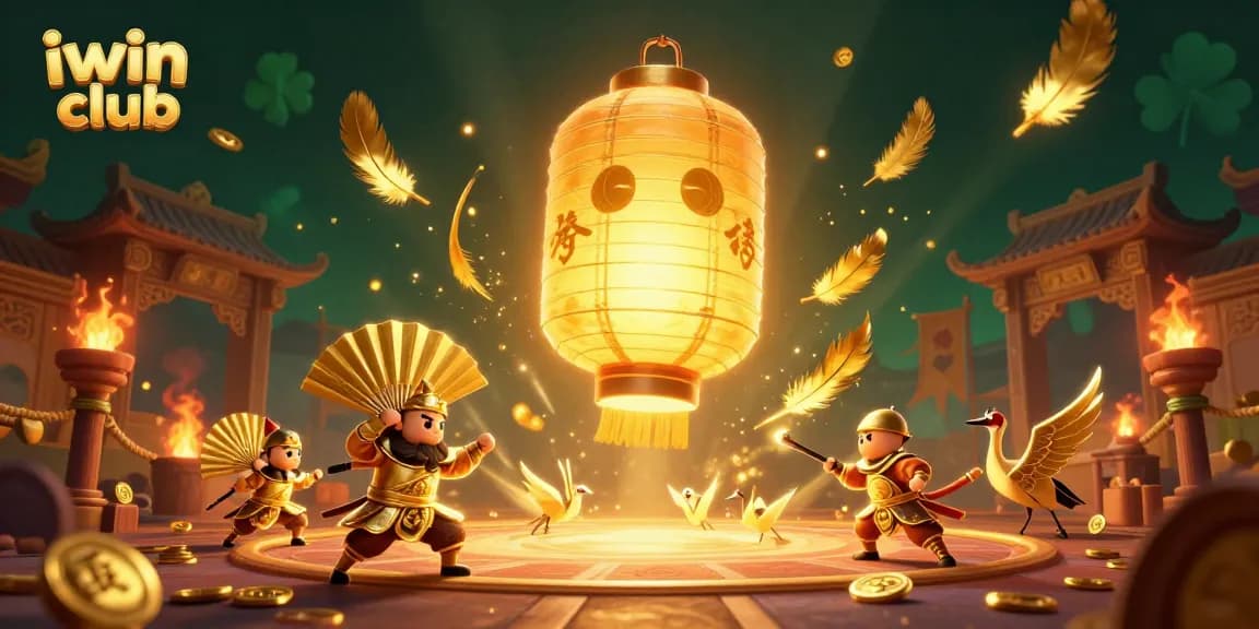 Experience the thrill of iwin club casino with vibrant gaming elements and golden lantern spirits.