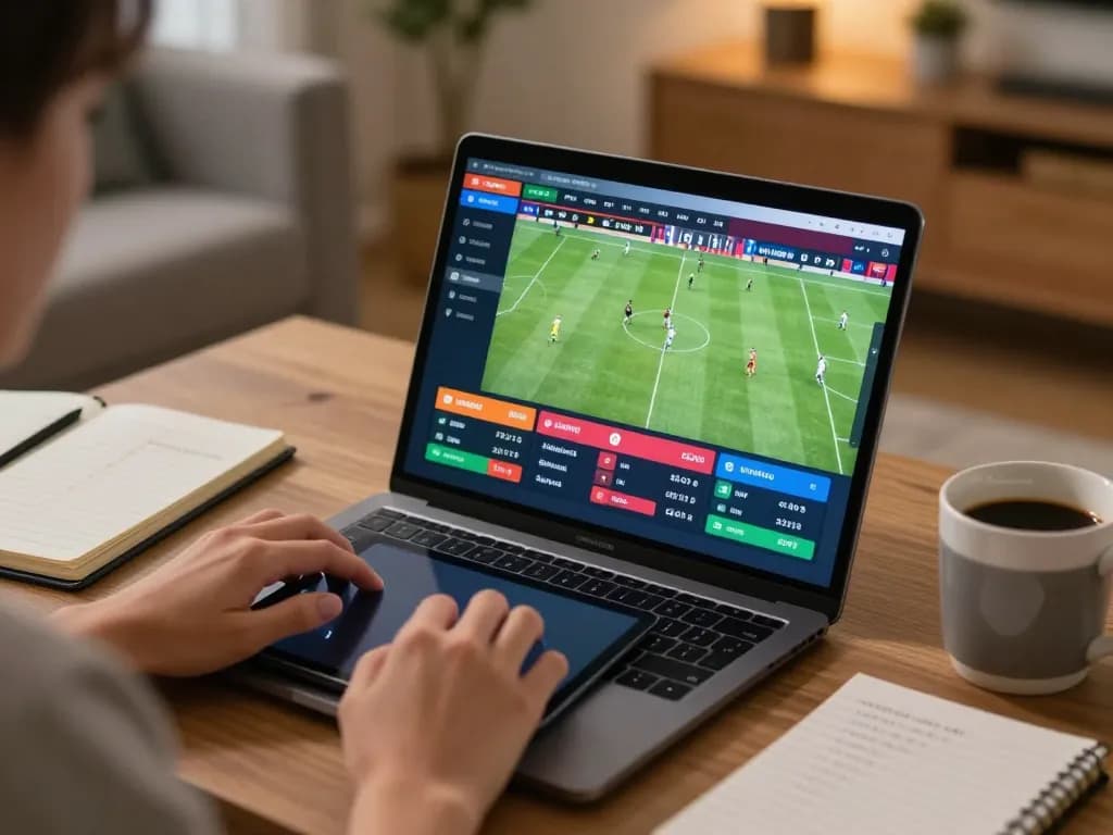 Engaging in sports betting on a laptop while analyzing odds on trusted situs gacor platform.