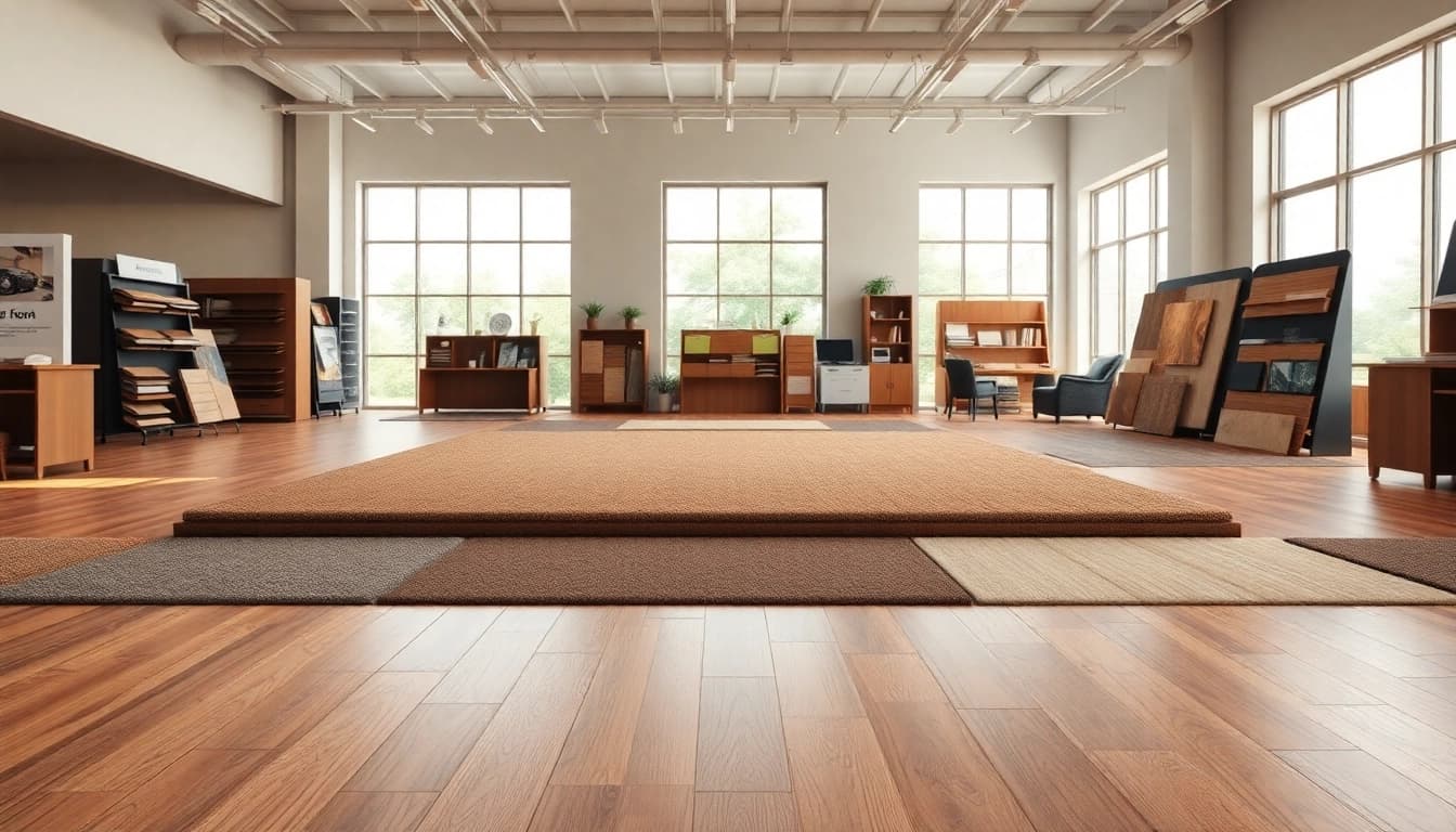 Explore flooring stores near me with diverse flooring options in a modern showroom setting.