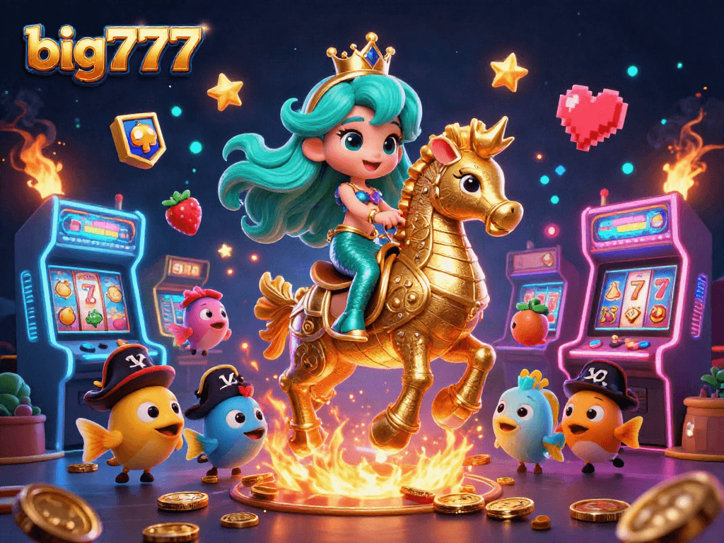 Engage with big777's vibrant casino universe featuring a mermaid princess and seahorse.