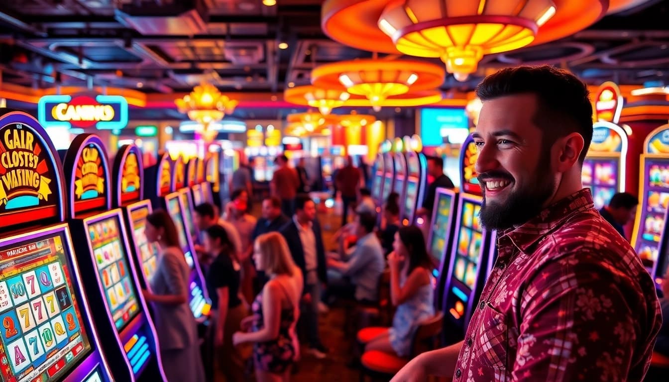 Experience as38 daftar situs slot terpercaya with vibrant casino excitement and players at slot machines.