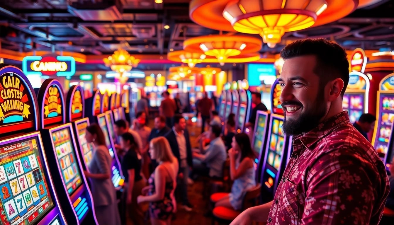 Experience as38 daftar situs slot terpercaya with vibrant casino excitement and players at slot machines.