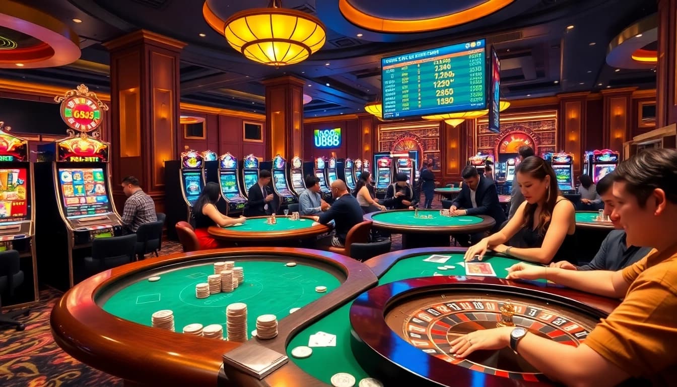 Experience thrilling gameplay at U888 with vibrant poker tables and vivid slot machines.