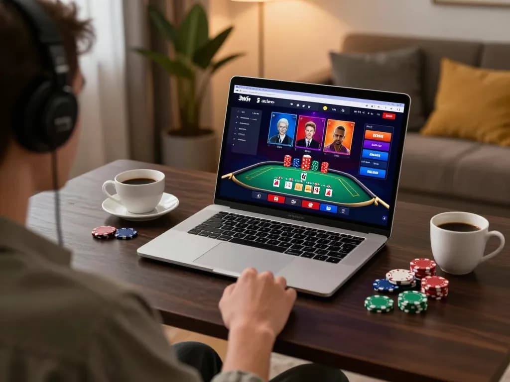 Person engaging in online blackjack at 3win actor, showcasing immersive casino interface and strategic gameplay.
