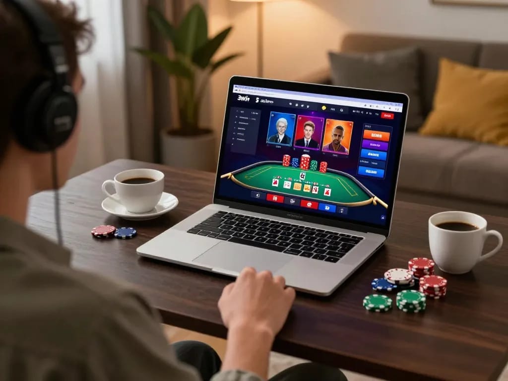 Person engaging in online blackjack at 3win actor, showcasing immersive casino interface and strategic gameplay.