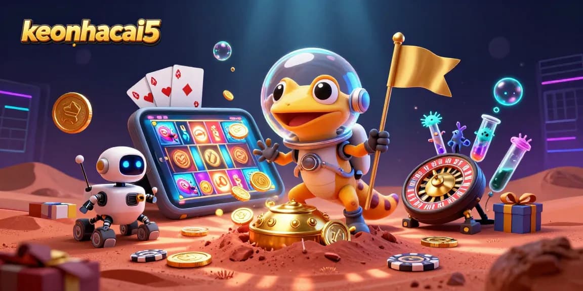 Engage in thrilling gameplay with keonhacai5, visualizing a vibrant casino adventure on Mars filled with dynamic gambling elements.