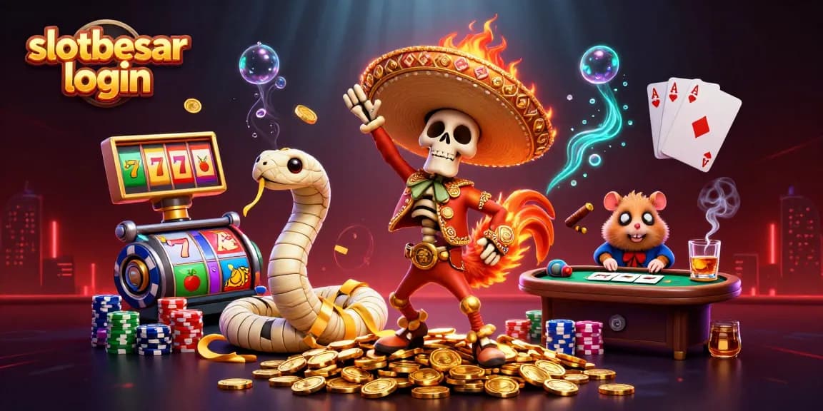 Experience thrill with slotbesar login, a vibrant 3D illustration of gambling joy and victory.