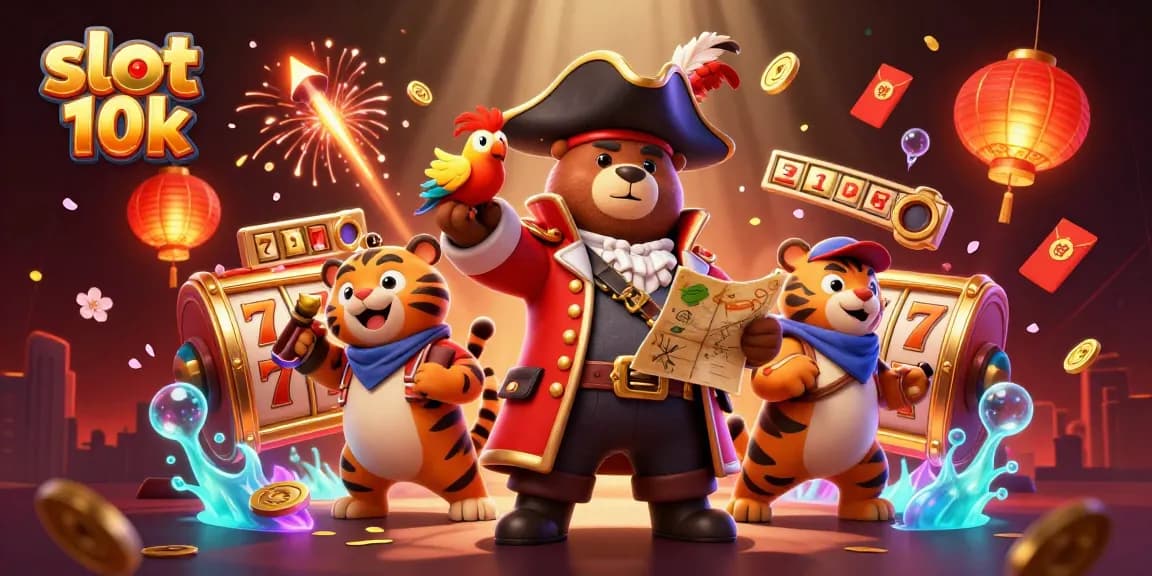 Spin the reels of slot 10k in a vibrant, animated scene with bears and slots!