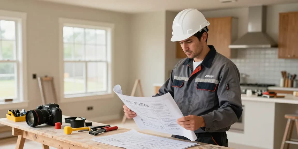 Favor Home Solutions: Trusted local home buyers reviewing blueprints in renovation.