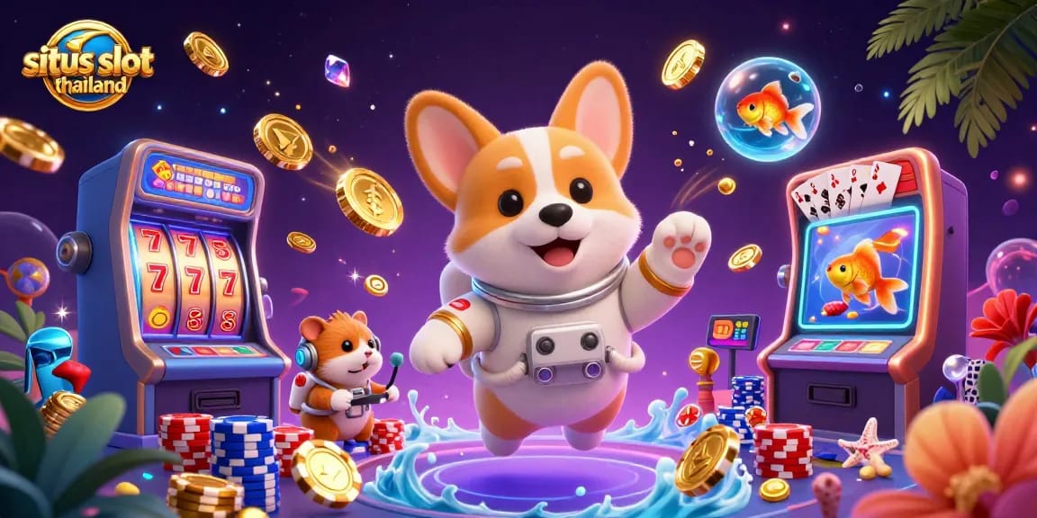 Experience the excitement at situs slot thailand with vibrant slot reels, lucky 7s, and energetic characters amid casino fun.