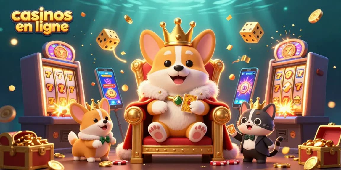 Vivez l'excitation des casinos en ligne avec des personnages vibrants et des jeux de casino éclatants dans une scène dynamique.