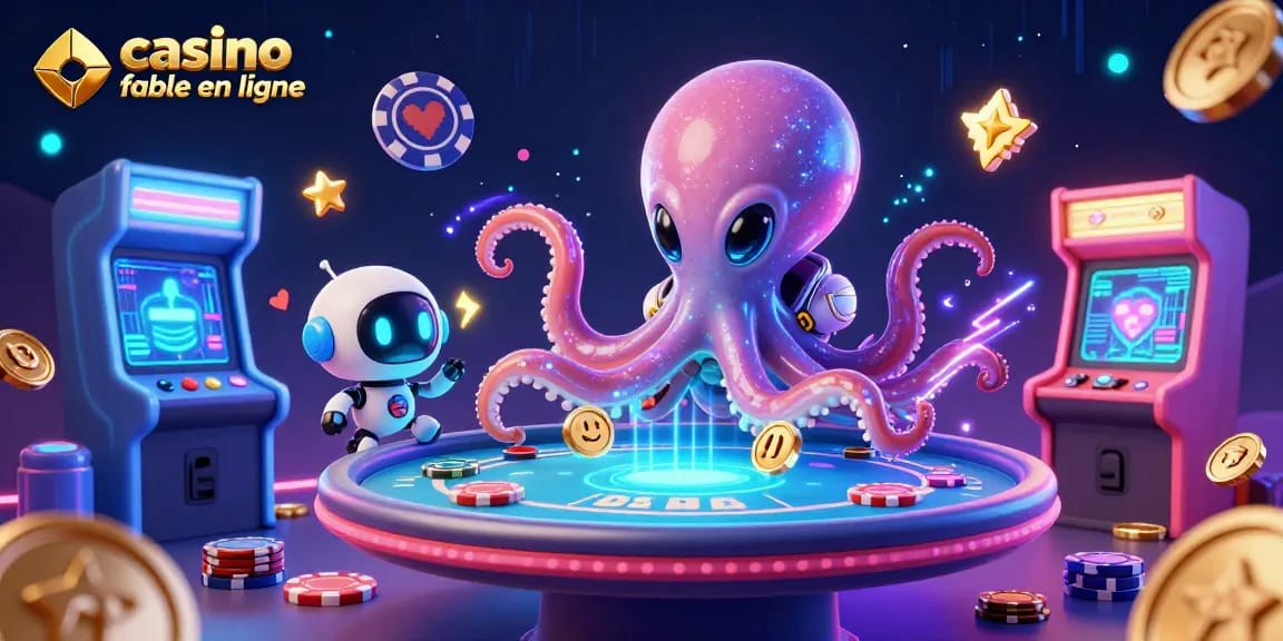 Célébrez le monde des jeux avec un casino fiable en ligne où un octopus extraterrestre et un robot se livrent à des parties de poker passionnantes.