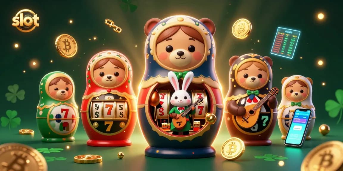 Spin the slot reels with cartoon characters in this vibrant casino-themed illustration.