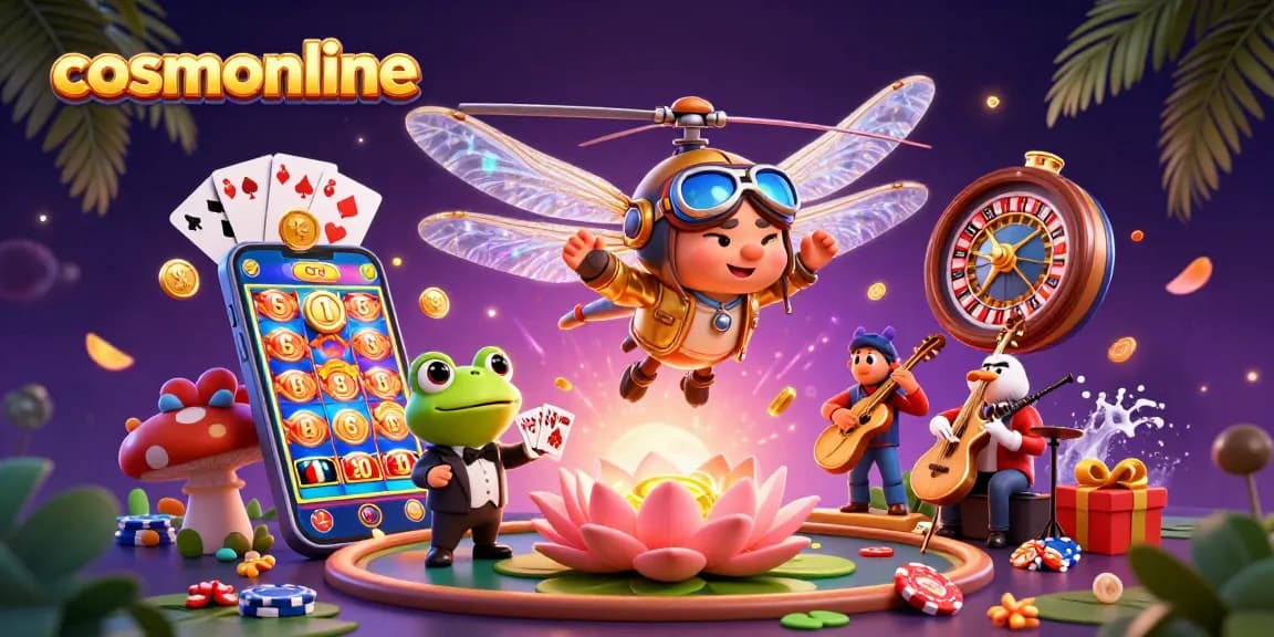 Experience the excitement of cosmonline with vivid characters in a lively casino scene.