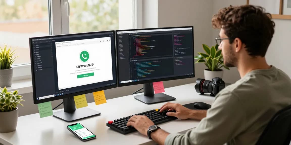 Dynamic workspace showcasing GB WhatsApp coding and development for innovative app creation.