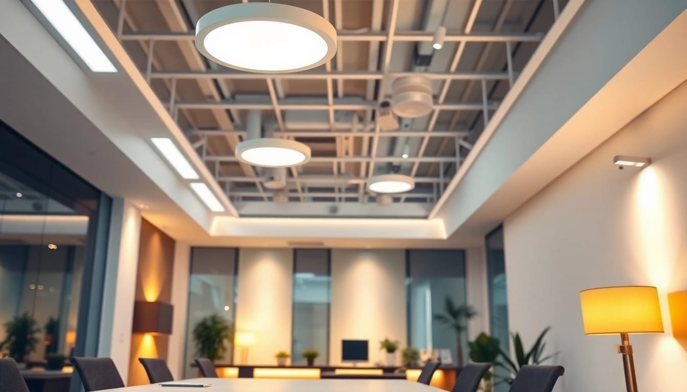 Showcasing innovative lighting solutions in a modern workspace with elegant fixtures.