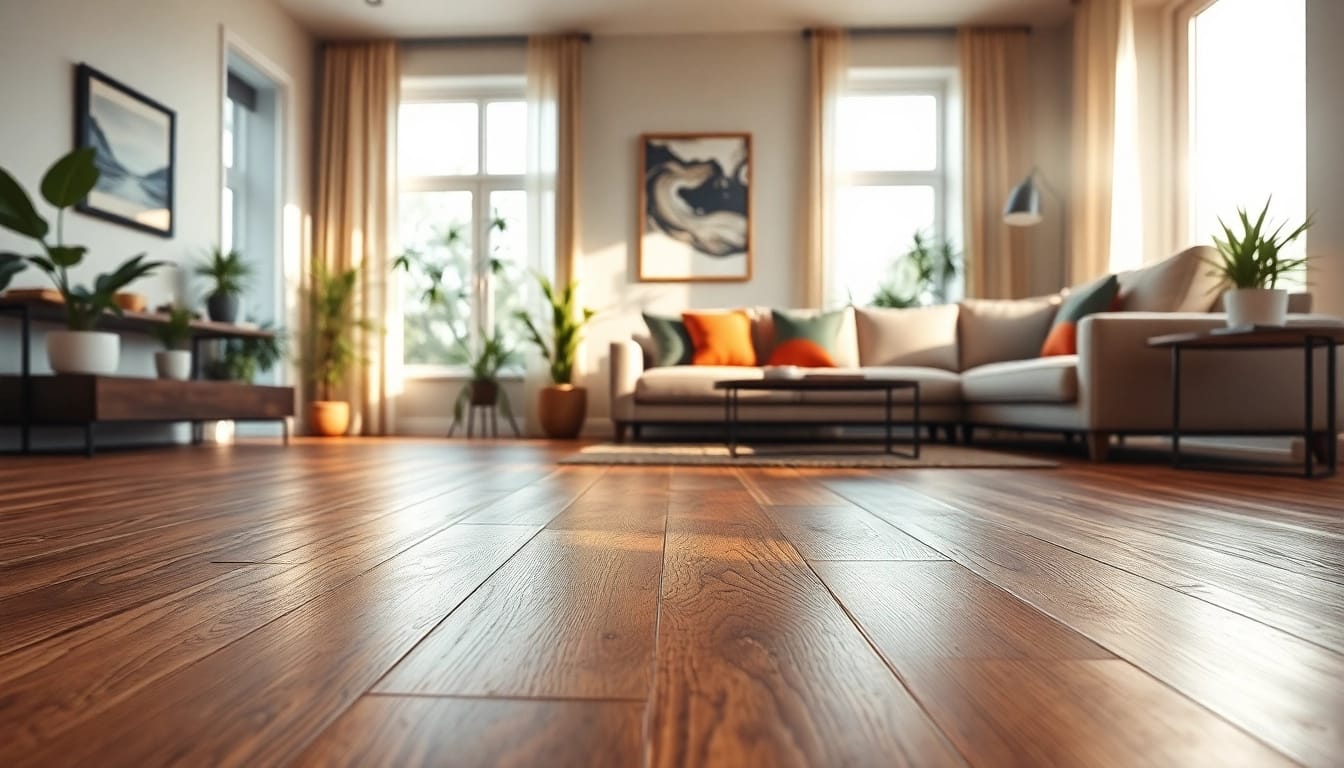 Explore beautifully laid discount vinyl flooring in a cozy living room setting.