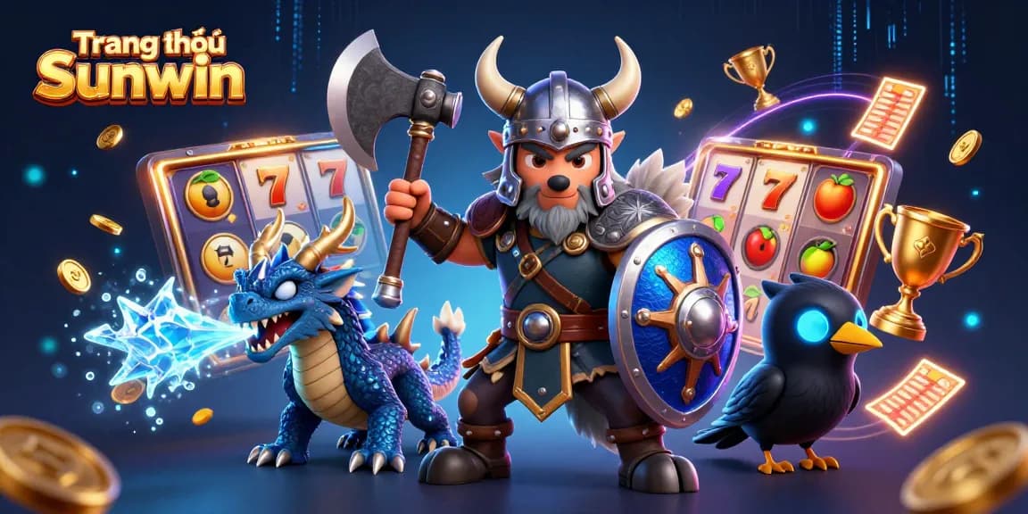 Engage in the thrilling world of Trang chủ Sunwin with this dynamic 3D illustration featuring a Viking warrior and a fierce dragon.
