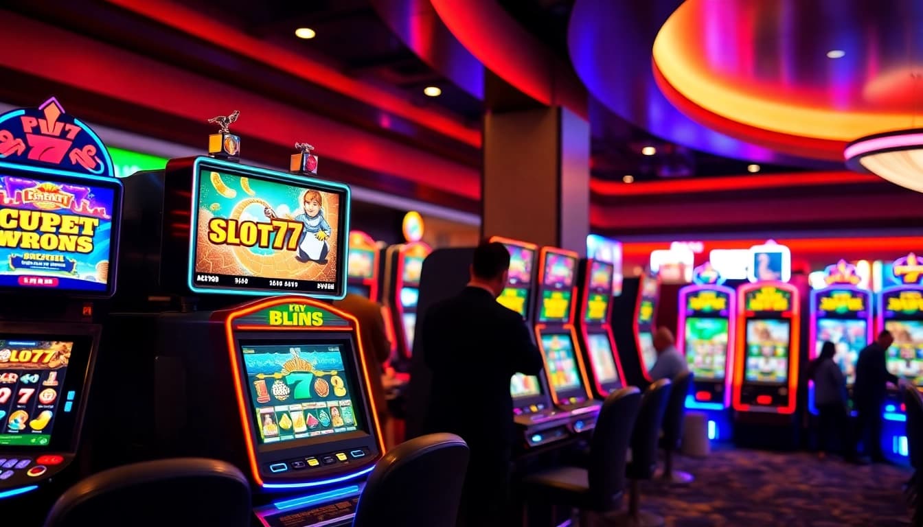 Menang di permainan Slot77 dengan mesin slot berwarna-warni yang menarik.