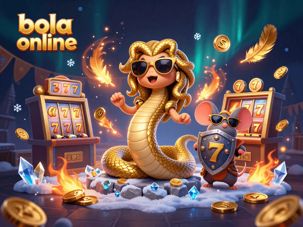 Experience exciting gameplay with bola online in this vibrant casino-themed illustration featuring Medusa and a warrior mouse.