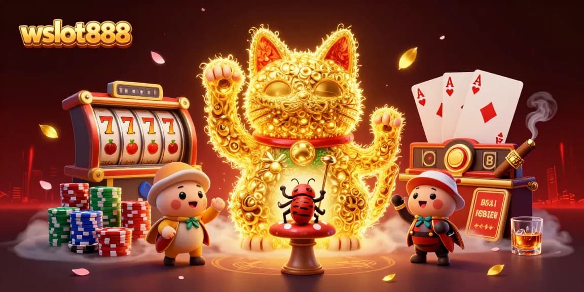 Menangkan jackpot di wslot888 dengan simbol slot dan kucing keberuntungan yang menarik.
