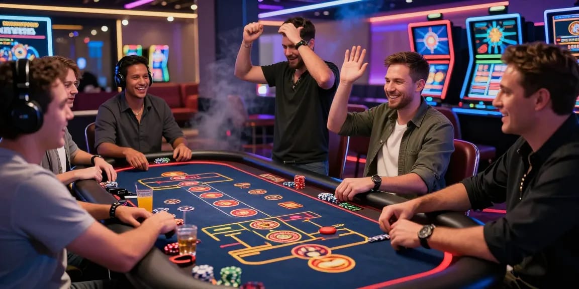 Exciting gaming moment at situs raja328 with players at a digital roulette table.