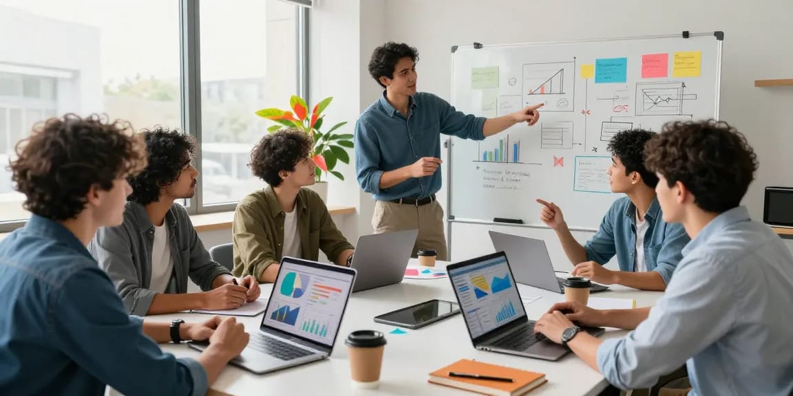 Young entrepreneurs collaborating in a modern workspace at https://www.startsomethingpc.com, showcasing dynamic startup growth.