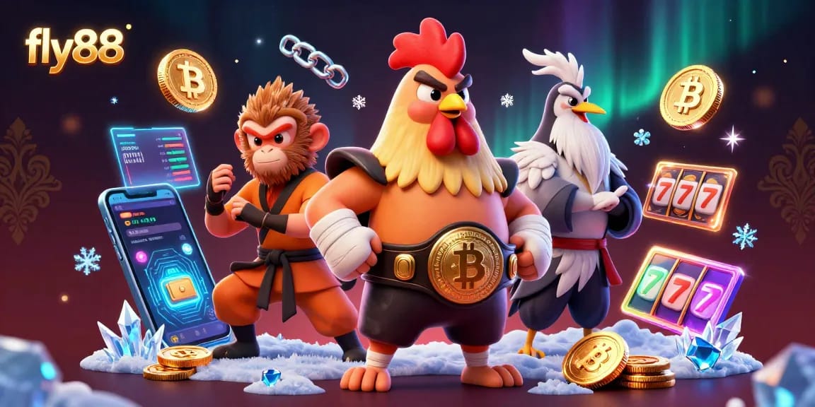 Engage with fly88's thrilling casino atmosphere featuring vibrant characters and dynamic gaming elements.