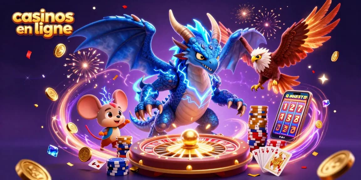 Découvrez l'excitation des casinos en ligne avec des personnages animés parmi des pièces d'or et des éléments de jeu vibrants.